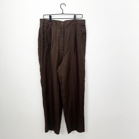 Paradox Women’s Dark Chocolate Brown Linen Loose Fit Tapered Leg Trouser Pant - Picture 1 of 10